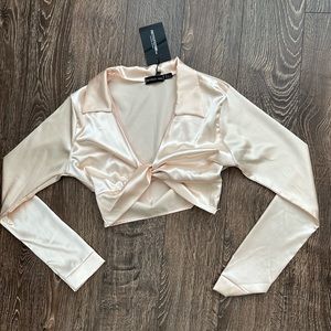 PrettyLittleThing Silk Crop Long-Sleeve top